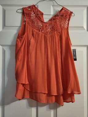 NWT Women's Large Coral Rayon Sleeveless Blouse - Orange